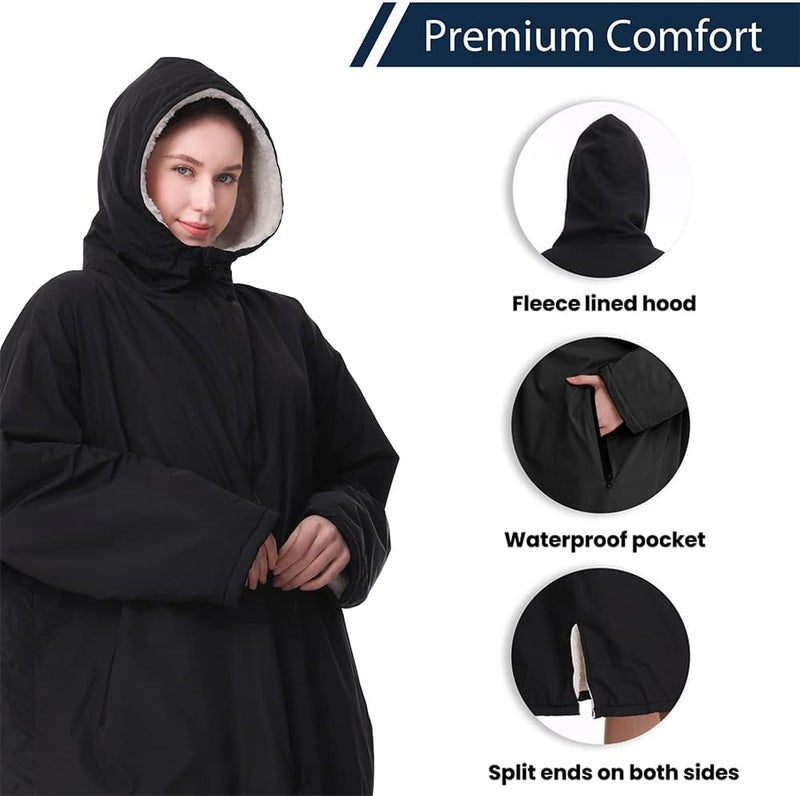 Oksun Waterproof Swim Parka, Windproof Surf Poncho Warm Coat, Recycled Fabric Water Resistent Oversized Sherpa Lining Jacket - Image 3